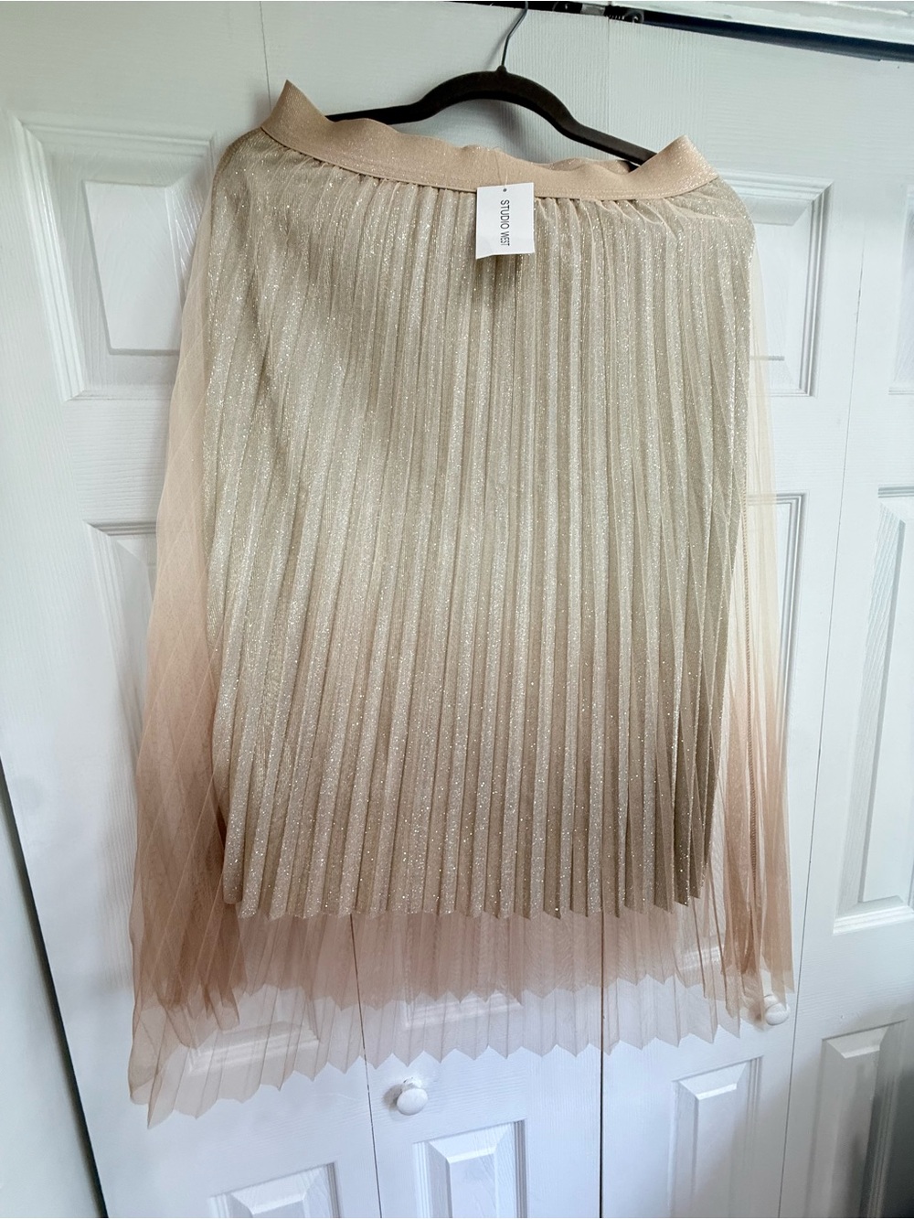Studio West Beige and Blush Ombre Pleated Shimmer Skirt